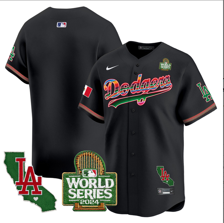 Men MLB Mexico Los Angeles Dodgers blank black 2024 World Series Champions Patch Jersey 2024110